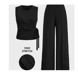 Elegant Black Women's 2 Piece Ribbed Outfit